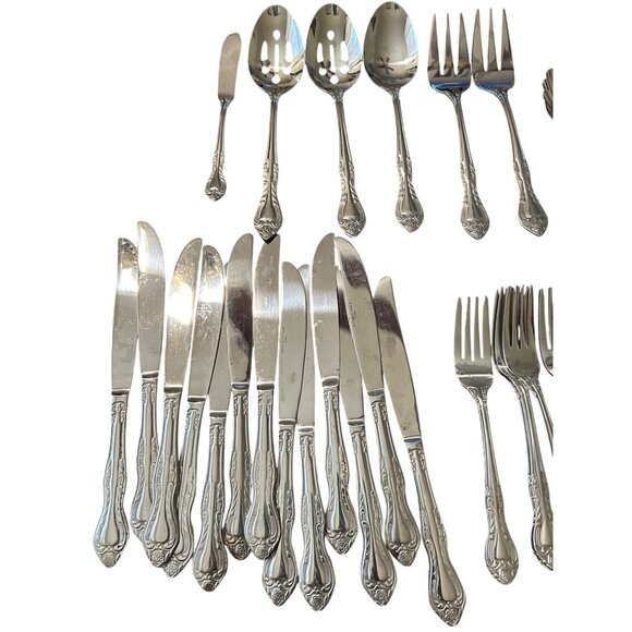 51-Piece International Silver Queens Fancy Stainless Flatware Set - Picture 3 of 11